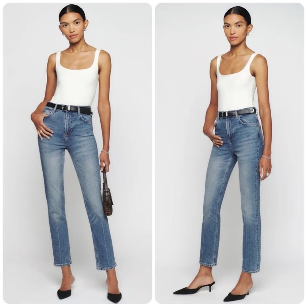 Reformation Straight-Leg Jeans in Light-Medium Blue